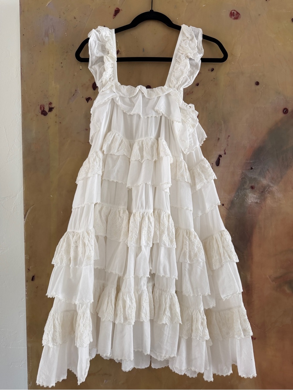 Innika Choo rare discontinued cotton white ruffle lace tiered mini dress